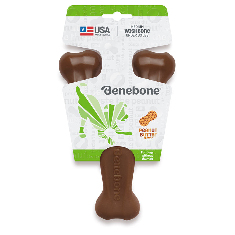 Benebone Wishbone  Durable Dog Chew Toy, Real Peanuts Medium