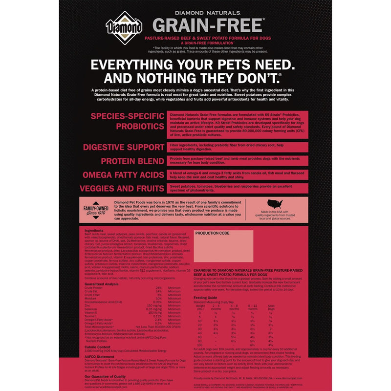 Diamond Naturals Grain-Free Pasture-Raised Beef & Sweet Potato Dry Dog Food Formula
