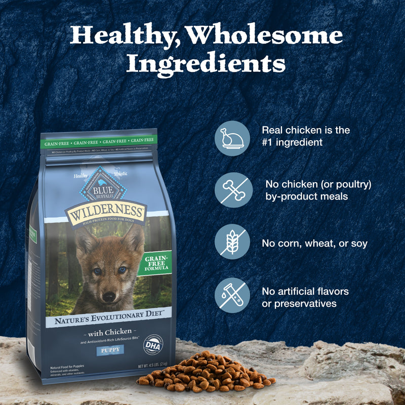 Blue Buffalo Wilderness Puppy High-Protein Dry Dog Food with Real Chicken, Grain-Free, Made in the USA with Natural Ingredients, Chicken, 4.5-lb Bag