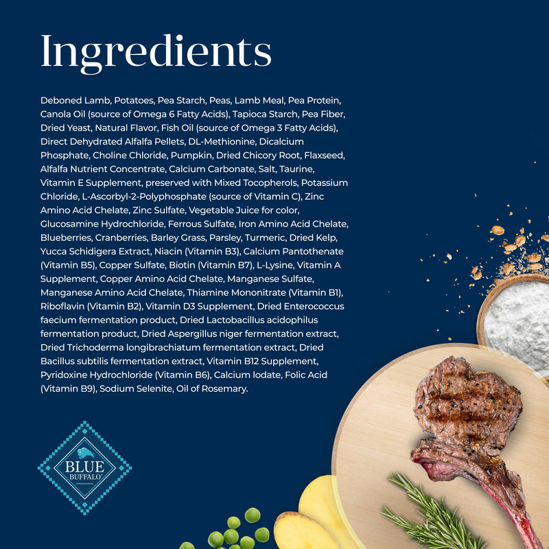 Blue Buffalo Basics Adult Grain-Free Dry Dog Food for Skin & Stomach Care, Limited Ingredient Diet, Made in the USA with Natural Ingredients, Lamb & Potato Recipe, 4-lb Bag