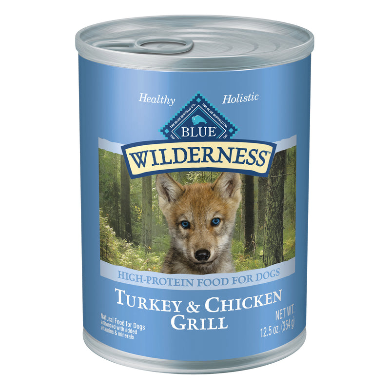 Blue Buffalo Wilderness Natural High-Protein & Grain-Free Wet Food for Puppies, Turkey & Chicken, 12.5-oz. Can