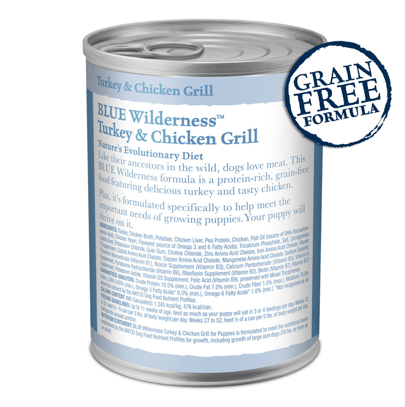 Blue Buffalo Wilderness Natural High-Protein & Grain-Free Wet Food for Puppies, Turkey & Chicken, 12.5-oz. Can