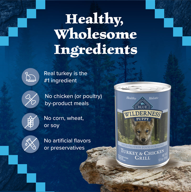 Blue Buffalo Wilderness Natural High-Protein & Grain-Free Wet Food for Puppies, Turkey & Chicken, 12.5-oz. Can
