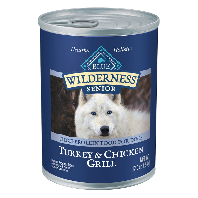 Blue Buffalo Wilderness High Protein, Natural Senior Wet Dog Food, Turkey & Chicken Grill 12.5-oz Can