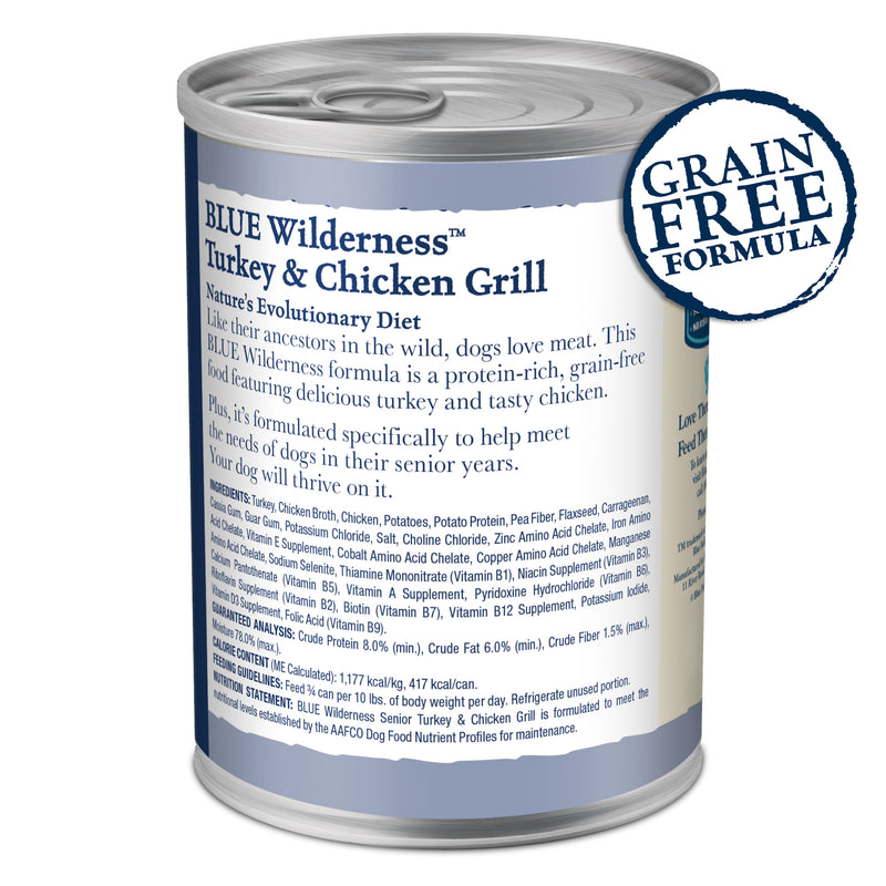 Blue Buffalo Wilderness High Protein, Natural Senior Wet Dog Food, Turkey & Chicken Grill 12.5-oz Can