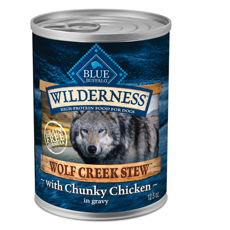 Blue Buffalo Wilderness Wolf Creek Stew High Protein, Natural Wet Food for Dogs, Hearty Chicken Stew in Gravy, 12.5-oz can