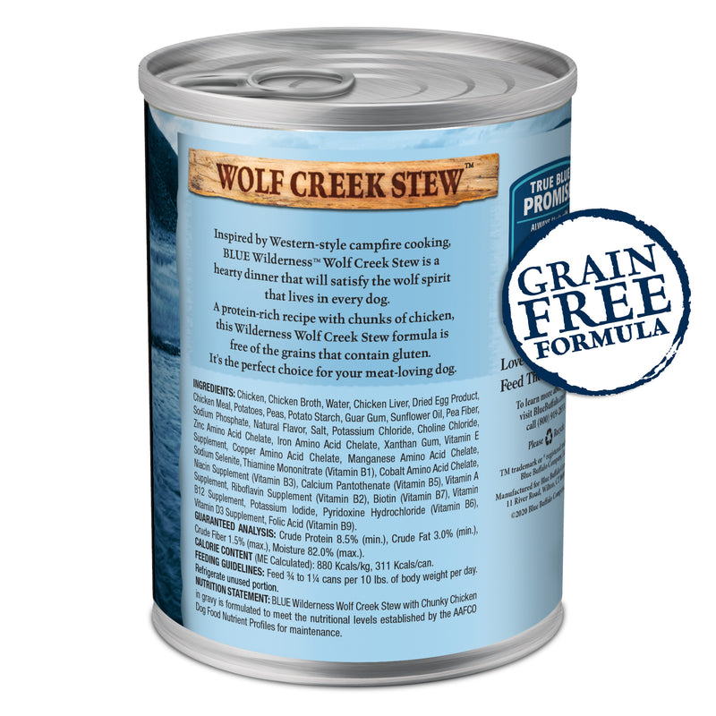 Blue Buffalo Wilderness Wolf Creek Stew High Protein, Natural Wet Food for Dogs, Hearty Chicken Stew in Gravy, 12.5-oz can