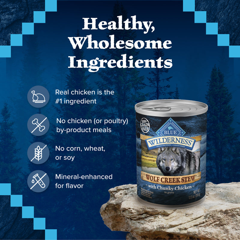 Blue Buffalo Wilderness Wolf Creek Stew High Protein, Natural Wet Food for Dogs, Hearty Chicken Stew in Gravy, 12.5-oz can