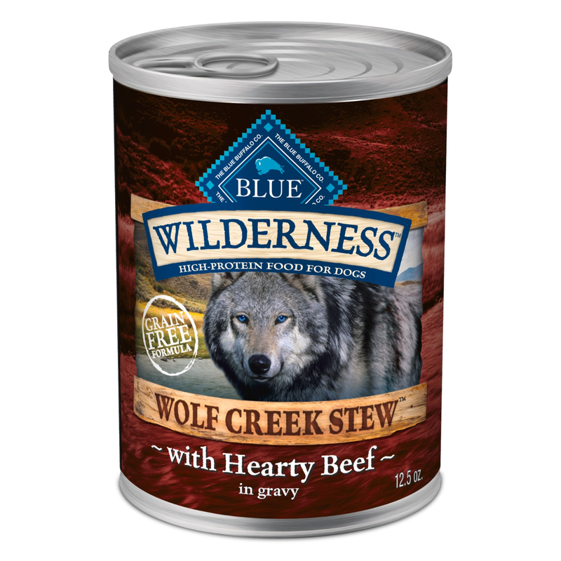 Blue Buffalo Wilderness Wolf Creek Stew Wet Dog Food, High-Protein & Grain-Free, Made with Natural Ingredients, Hearty Beef in Gravy, 12.5-oz. Can