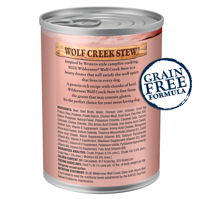 Blue Buffalo Wilderness Wolf Creek Stew Wet Dog Food, High-Protein & Grain-Free, Made with Natural Ingredients, Hearty Beef in Gravy, 12.5-oz. Can