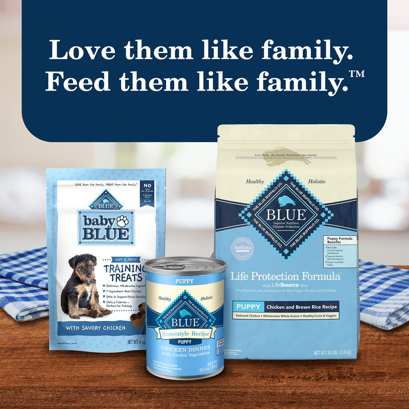 Blue Buffalo Homestyle Recipe Puppy Wet Dog Food, Made with Natural Ingredients, Chicken Dinner with Garden Vegetables & Brown Rice, 12.5-oz. Can