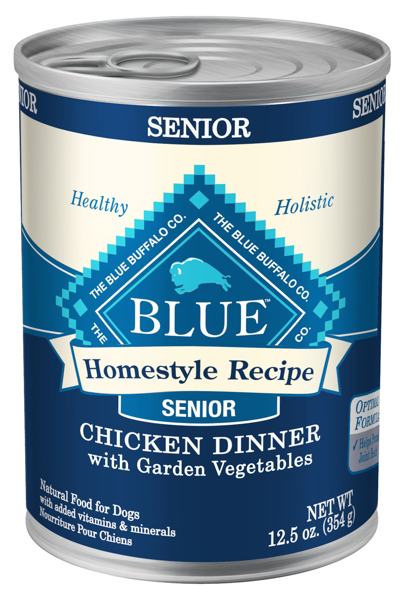 Blue Buffalo Homestyle Recipe Senior Wet Dog Food, Made with Natural Ingredients, Chicken Dinner with Garden Vegetables, 12.5-oz. Can
