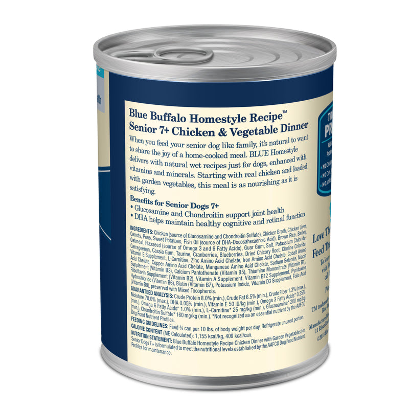 Blue Buffalo Homestyle Recipe Senior Wet Dog Food, Made with Natural Ingredients, Chicken Dinner with Garden Vegetables, 12.5-oz. Can