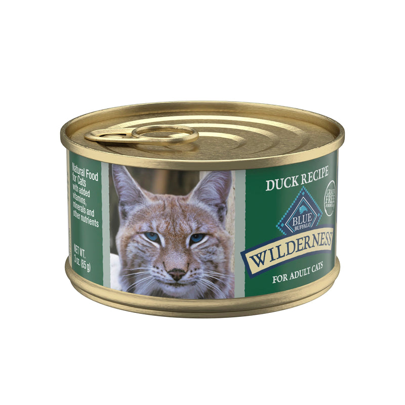 Blue Buffalo Wilderness Natural High-Protein Grain-Free Wet Food for Adult Cats, Duck Paté, 3-oz. Can