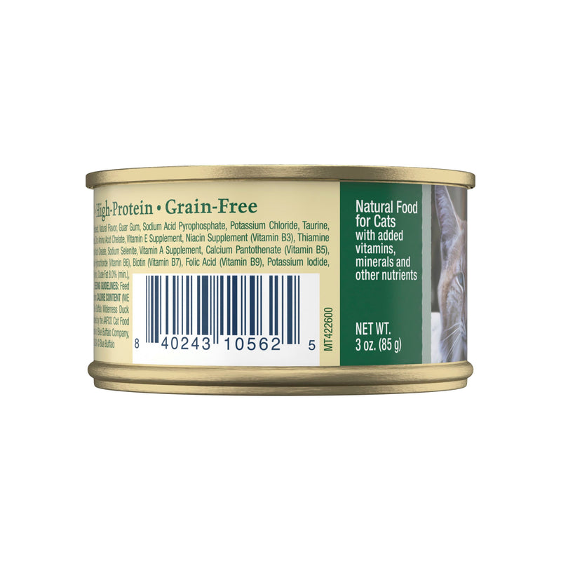Blue Buffalo Wilderness Natural High-Protein Grain-Free Wet Food for Adult Cats, Duck Paté, 3-oz. Can