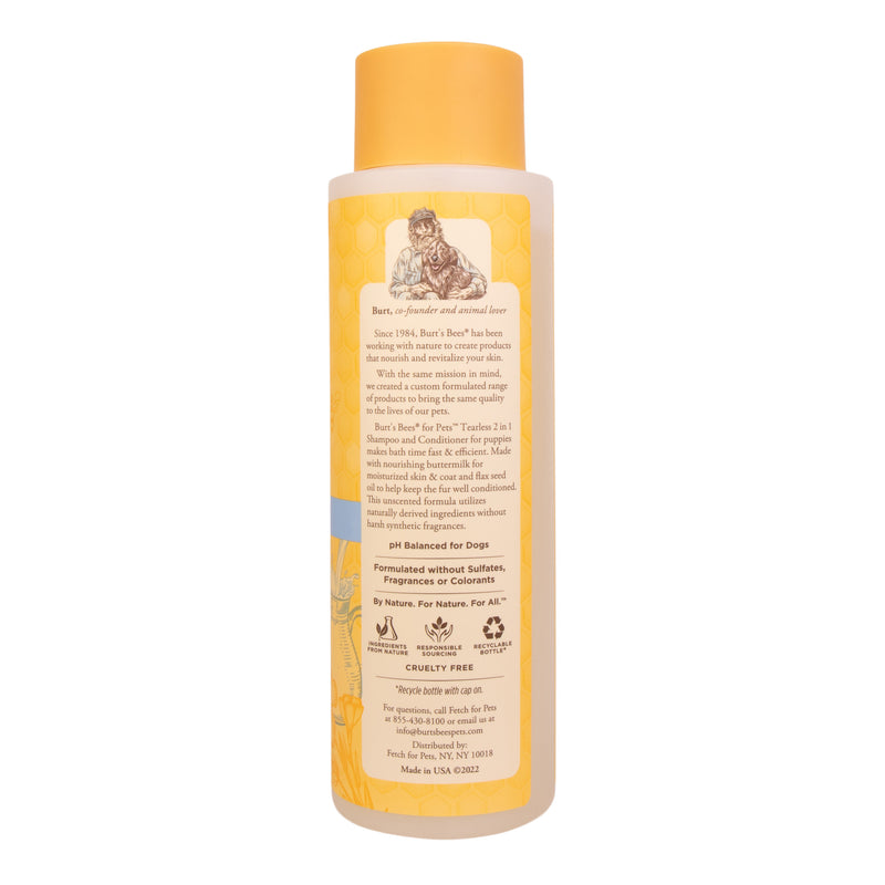 Burt's Bees for Pets Puppies Naturally Derived Tearless 2 in 1 Shampoo and Conditioner | Made with Buttermilk and Linseed Oil | Best Tearless Puppy Shampoo for Gentle Skin, 16 Oz