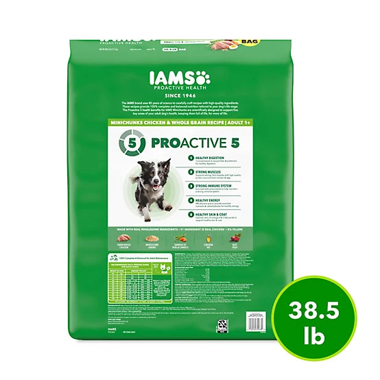 Iams ProActive Health MiniChunks Adult Chicken and Whole Grain Recipe Dry Dog Food, 38.5lb
