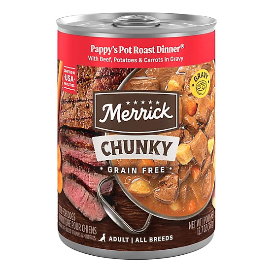 Merrick Chunky Adult Pappy's Pot Roast in Gravy Wet Dog Food, 12.7 oz.