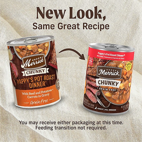Merrick Chunky Adult Pappy's Pot Roast in Gravy Wet Dog Food, 12.7 oz.