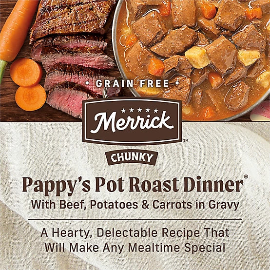 Merrick Chunky Adult Pappy's Pot Roast in Gravy Wet Dog Food, 12.7 oz.
