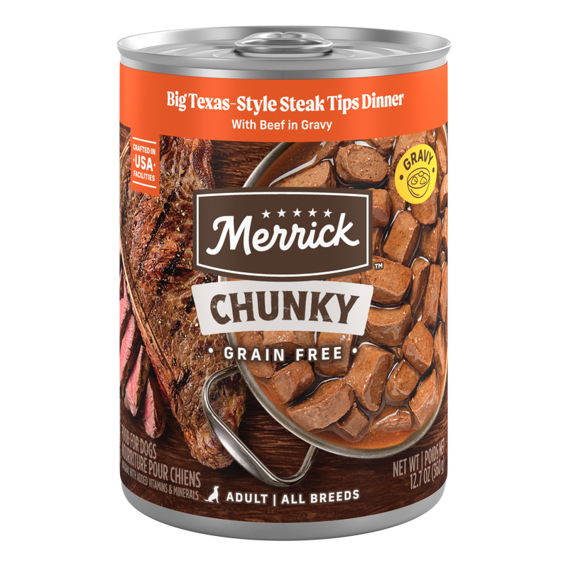 Merrick Chunky Grain Free Premium And Wholesome Canned Dog Food, Real Meat Big Texas Steak Tips Dinner