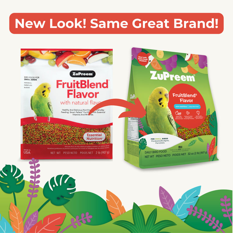 Zupreem FruitBlend Flavor with Natural Fruit Flavors Small Bird Food 2lb- Parakeets, Budgies, Parrotlets