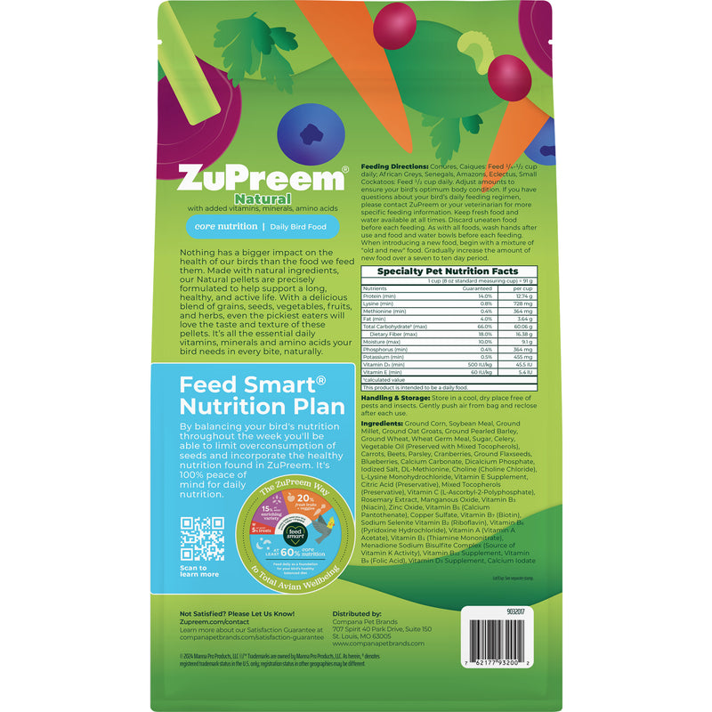 Zupreem Natural Food with Added Vitamins Minerals Amino Acids for Parrots and Conures
