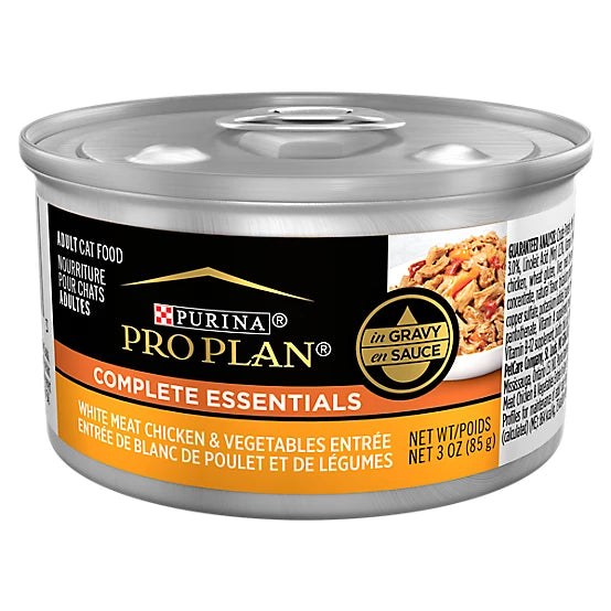 Purina Pro Plan Complete Essentials Adult White Meat Chicken and Vegetable Entree in Gravy Wet Cat Food, 3 oz.