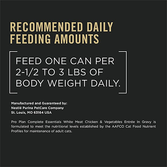 Purina Pro Plan Complete Essentials Adult White Meat Chicken and Vegetable Entree in Gravy Wet Cat Food, 3 oz.
