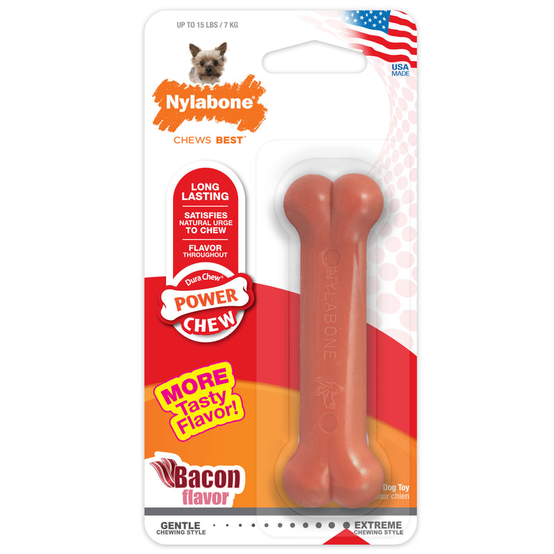 Nylabone Power Chew Durable Dog Toy Bacon X-Small up to 15 lbs.