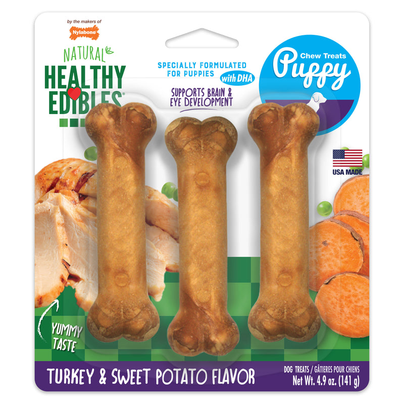 Nylabone Healthy Edibles Puppy Chew Treats Turkey & Sweet Potato Small/Regular (3 Count)