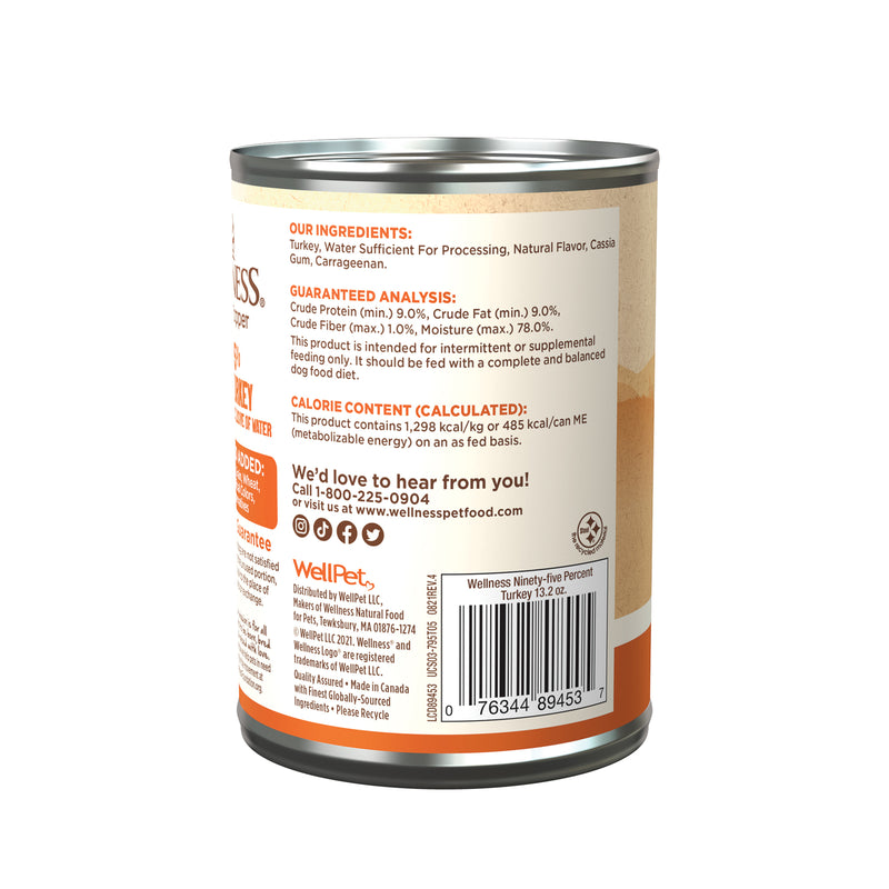 Wellness 95% Turkey Natural Wet Grain Free Canned Dog Food, 13.2-Ounce Can