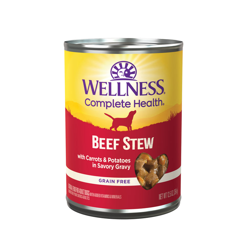 Wellness Thick & Chunky Natural Grain Free Canned Dog Food, Beef Stew, 12.5-Ounce Can