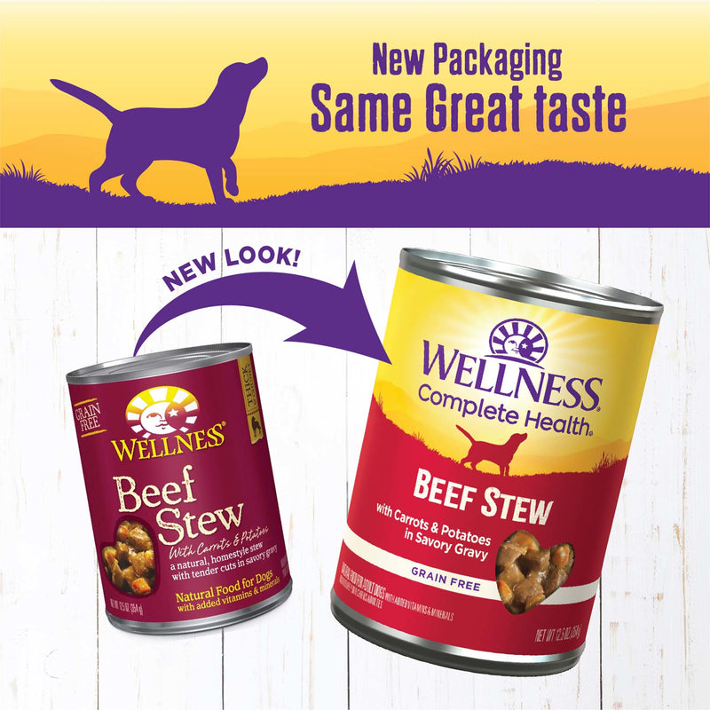 Wellness Thick & Chunky Natural Grain Free Canned Dog Food, Beef Stew, 12.5-Ounce Can