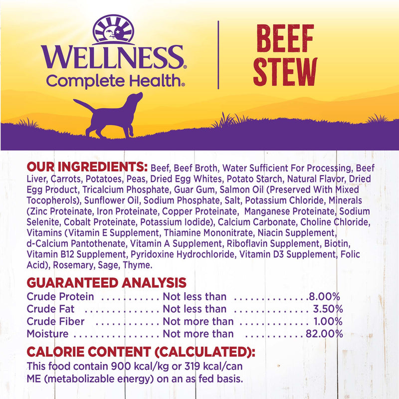 Wellness Thick & Chunky Natural Grain Free Canned Dog Food, Beef Stew, 12.5-Ounce Can
