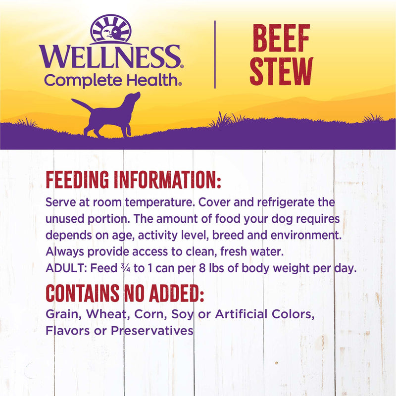 Wellness Thick & Chunky Natural Grain Free Canned Dog Food, Beef Stew, 12.5-Ounce Can