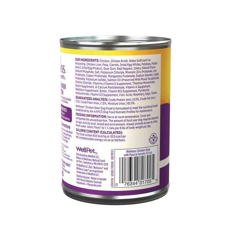 Wellness Thick & Chunky Natural Grain Free Canned Dog Food, Chicken Stew, 12.5-Ounce Can