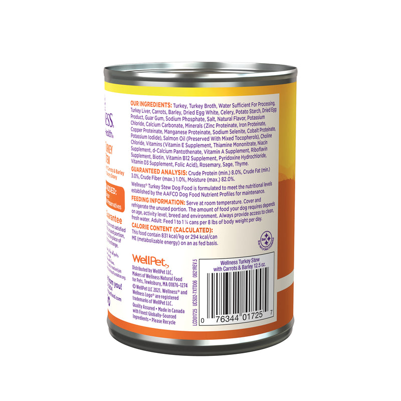Wellness Thick & Chunky Natural Canned Dog Food, Turkey Stew, 12.5-Ounce Can