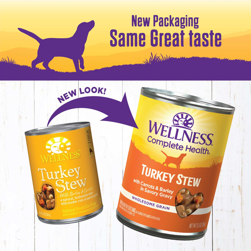 Wellness Thick & Chunky Natural Canned Dog Food, Turkey Stew, 12.5-Ounce Can