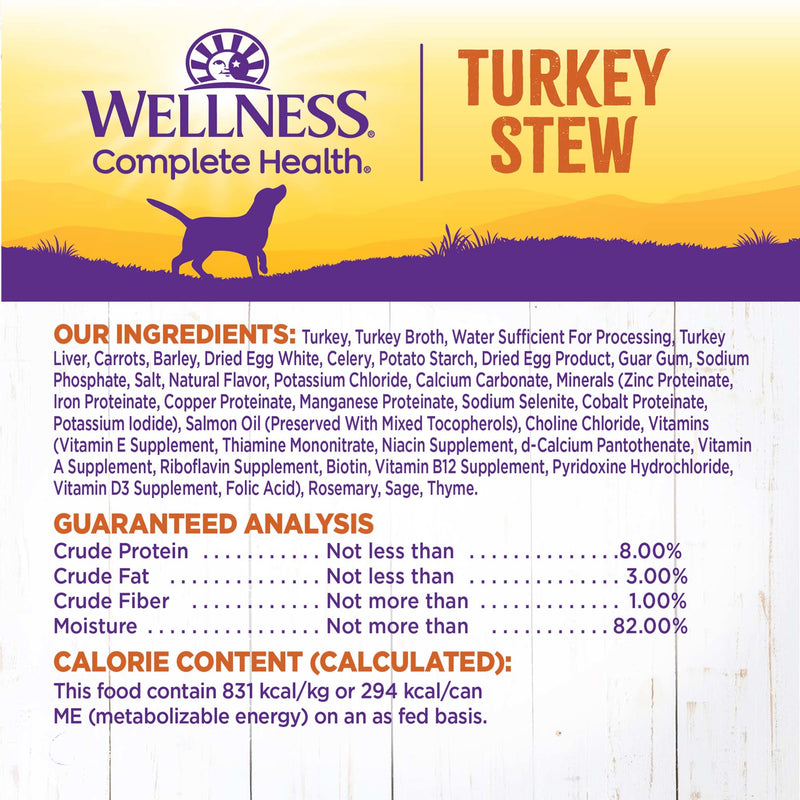 Wellness Thick & Chunky Natural Canned Dog Food, Turkey Stew, 12.5-Ounce Can