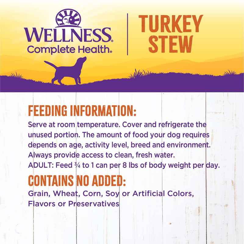 Wellness Thick & Chunky Natural Canned Dog Food, Turkey Stew, 12.5-Ounce Can
