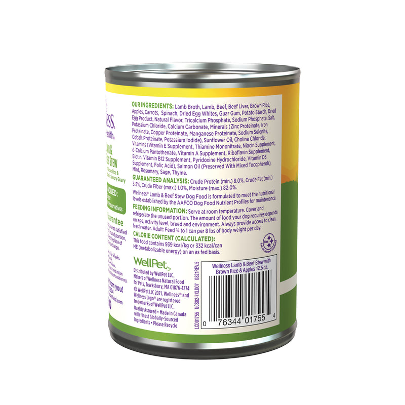 Wellness Thick & Chunky Natural Canned Dog Food, Lamb & Beef Stew, 12.5-Ounce Can