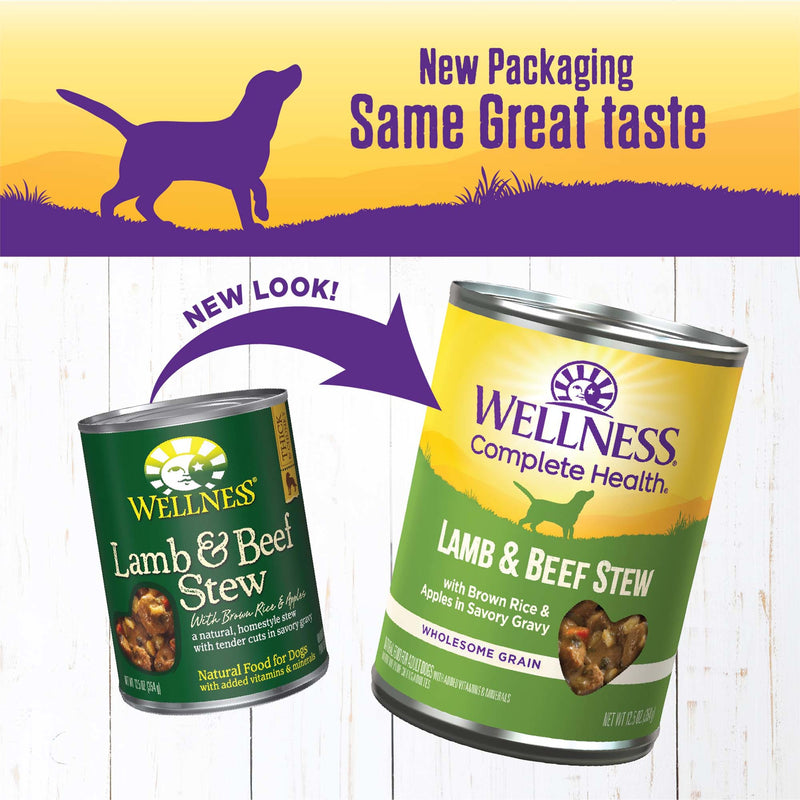 Wellness Thick & Chunky Natural Canned Dog Food, Lamb & Beef Stew, 12.5-Ounce Can