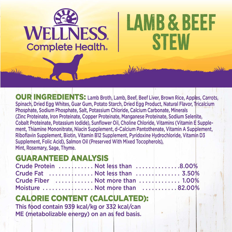 Wellness Thick & Chunky Natural Canned Dog Food, Lamb & Beef Stew, 12.5-Ounce Can
