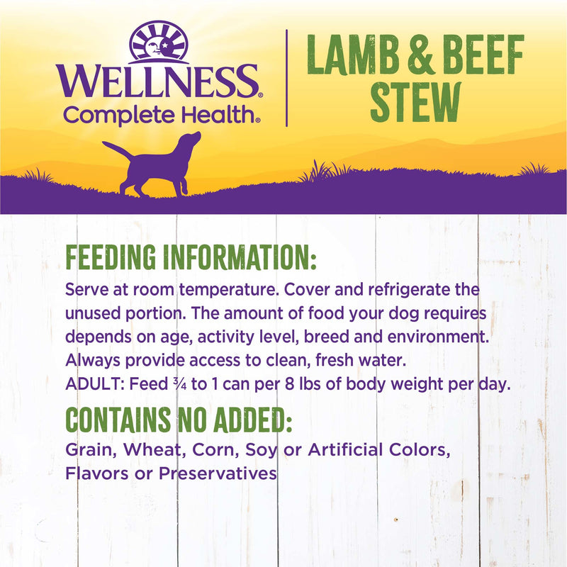 Wellness Thick & Chunky Natural Canned Dog Food, Lamb & Beef Stew, 12.5-Ounce Can