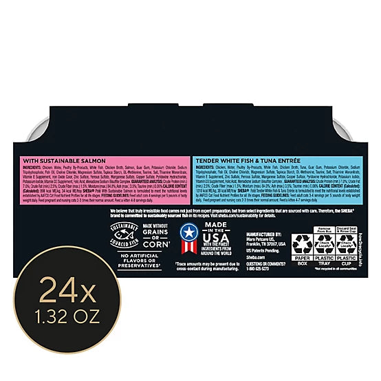 Sheba Perfect Portions All Life Stages Salmon/White Fish Pate Wet Cat Food Variety Pack, 2.6 oz., Pack of 24 Twin-Pack Trays