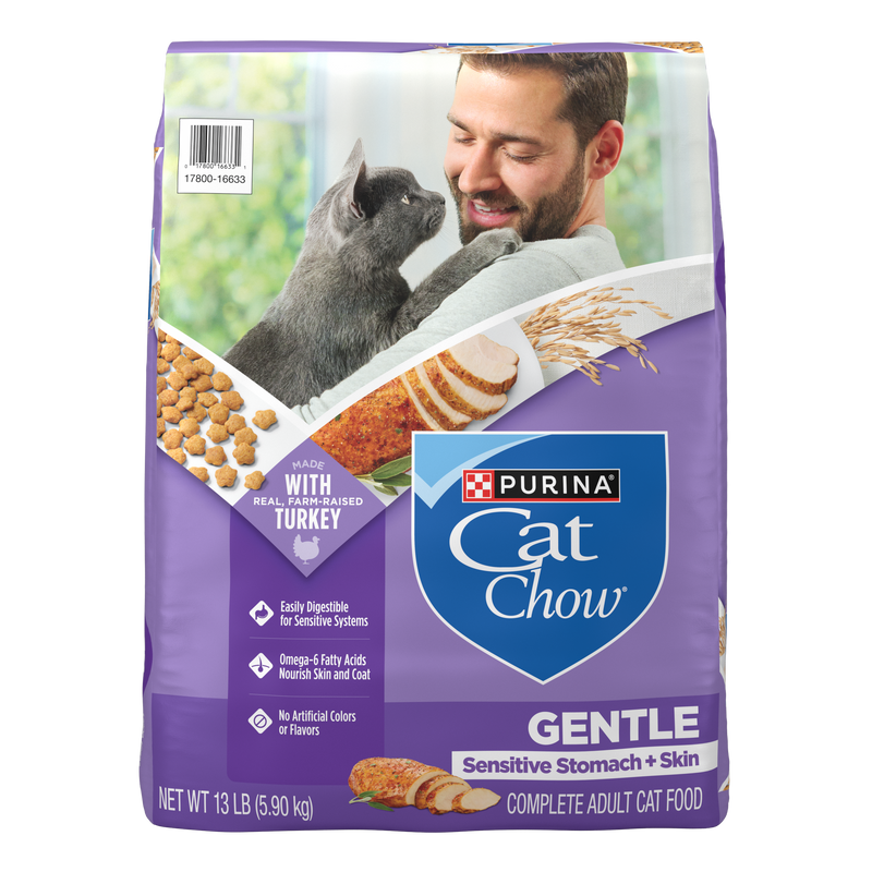 Purina Cat Chow Gentle Sensitive Stomach and Skin Dry Cat Food with Turkey - 13 lb. Bag