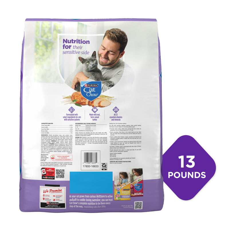 Purina Cat Chow Gentle Sensitive Stomach and Skin Dry Cat Food with Turkey - 13 lb. Bag