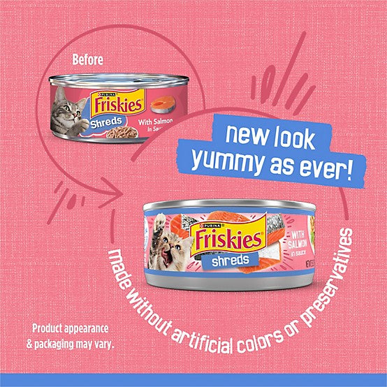 Purina Friskies Adult Shreds with Salmon in Sauce Wet Cat Food, 5.5 oz.