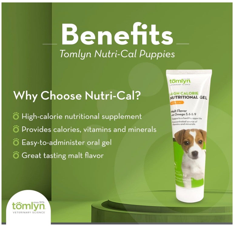 Tomlyn Nutri-Cal Puppy Malt-Flavored High-Calorie Nutritional Gel for Puppies, Helps Support a Healthy Appetite for Puppies Providing extra Calories, Vitamins, and Minerals in a Tasty Supplement, 4.25oz.